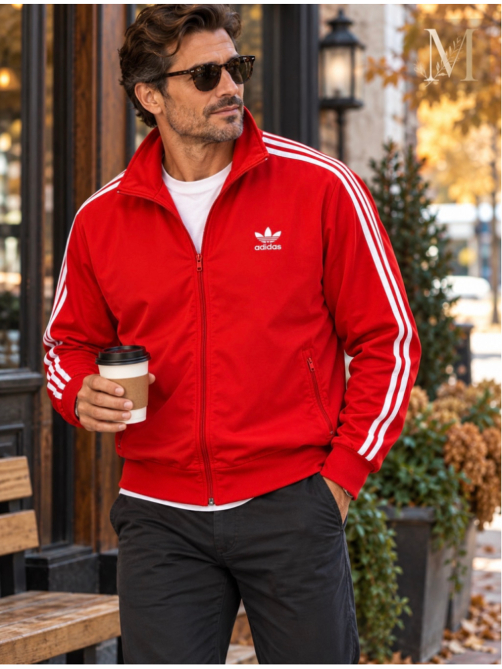 Adidas Originals Men’s XL Red Trefoil Track Jacket 3 Stripe Full Zip Retro